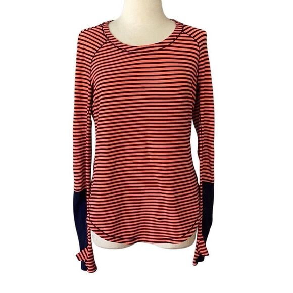 lululemon athletica Tops - Lululemon First Base Orange Navy Stripe Long Sleeve Shirt M/L